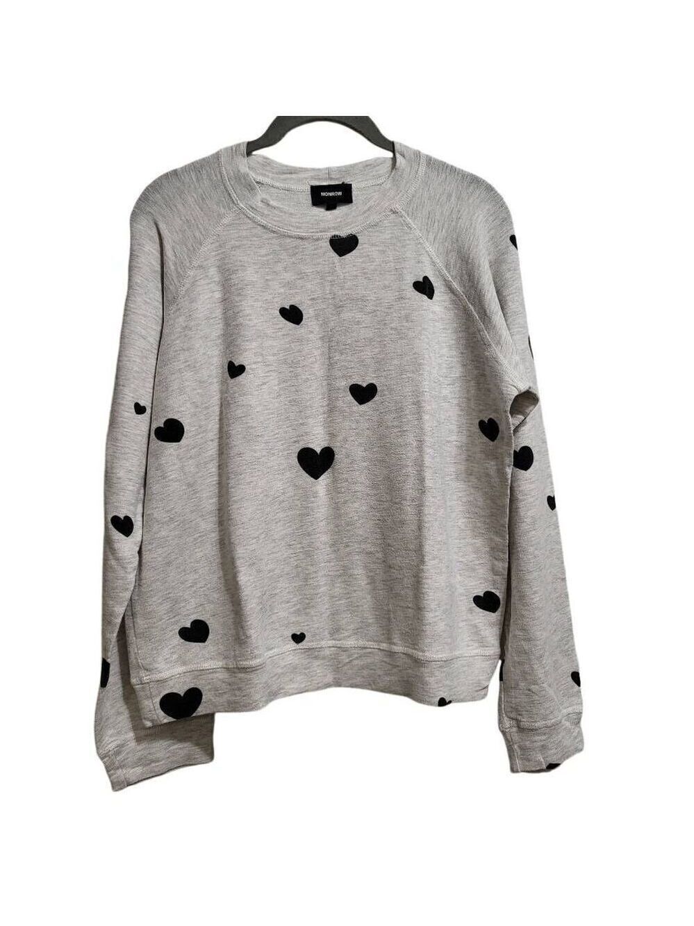 Monrow‎ Heart Print Sweatshirt - Ash sz med - Picture 2 of 8